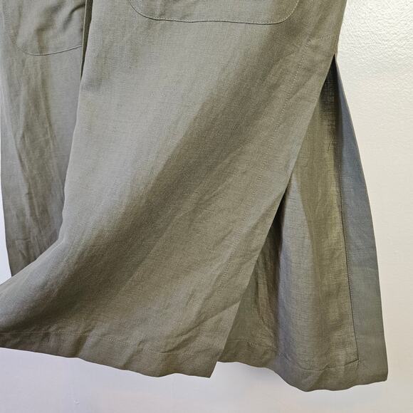 Linen Long‎ Trench Jacket M Olive Green Button Front Lagenlook - Picture 7 of 10